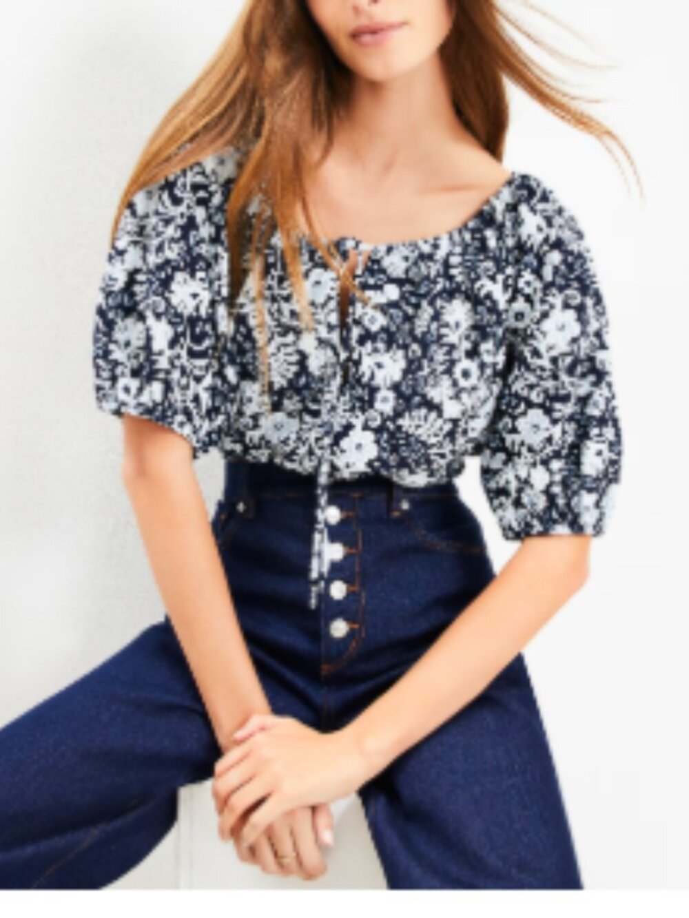 LOFT navy Floral Top